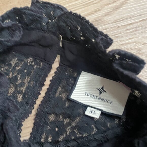Tuckernuck Rosalee Blouse black size XL lace long sleeve sheer high neck top - Picture 11 of 13